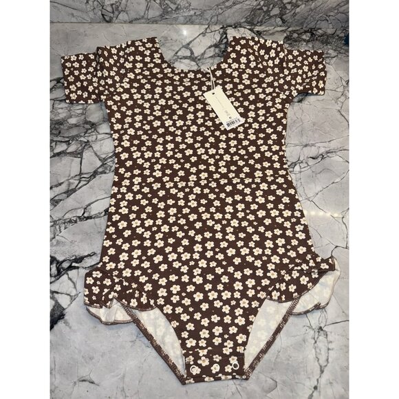 Rylee And Cru Girls 8-9Y Leotard Bodysuit Brown Floral NEW - Picture 1 of 4